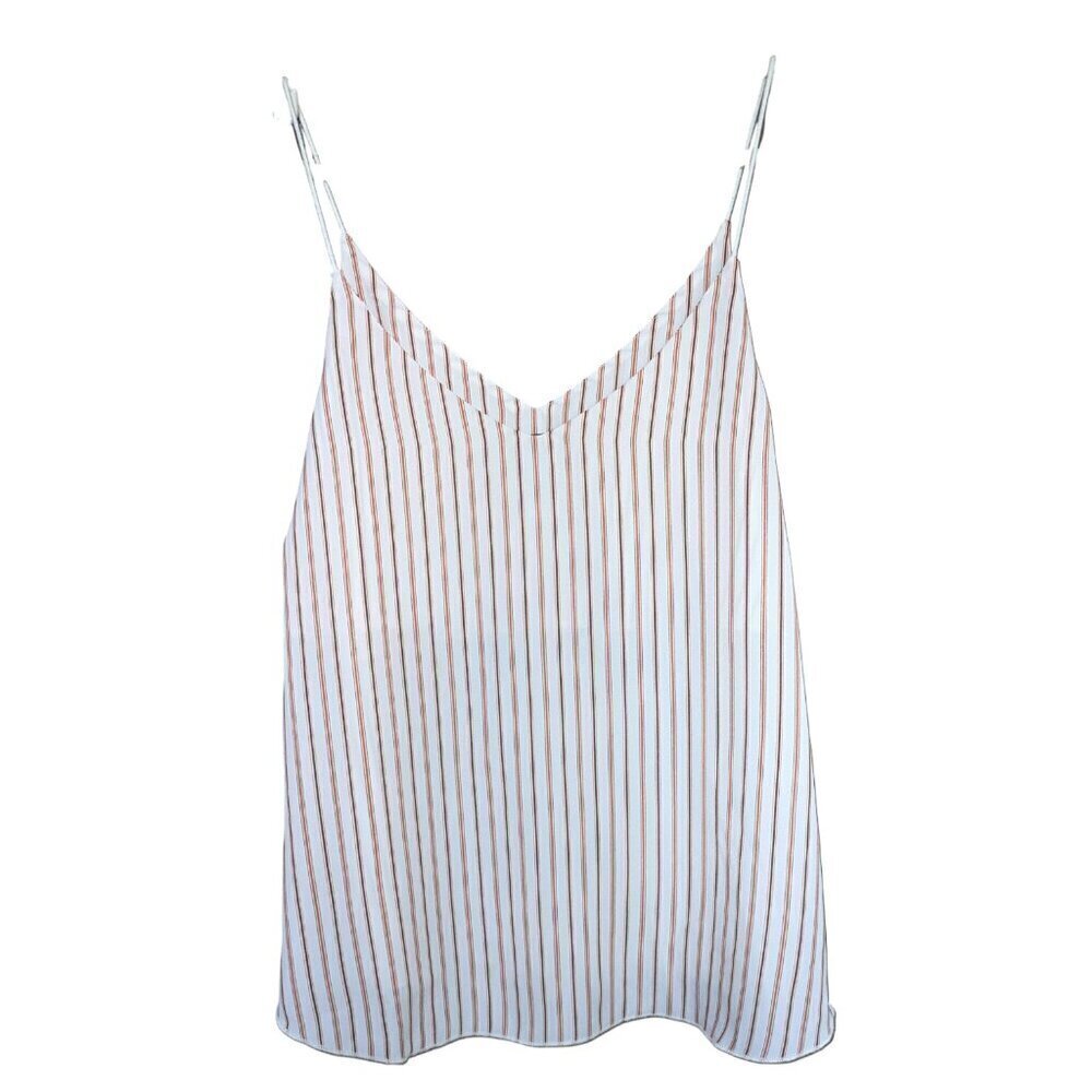 Forever 21 White V-Neck Tank Top with  Orange/Brown Stripes, Spaghetti Straps